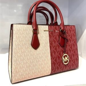 Michael Kors Sheila Medium Signature Logo Satchel Bag Cherry Multi